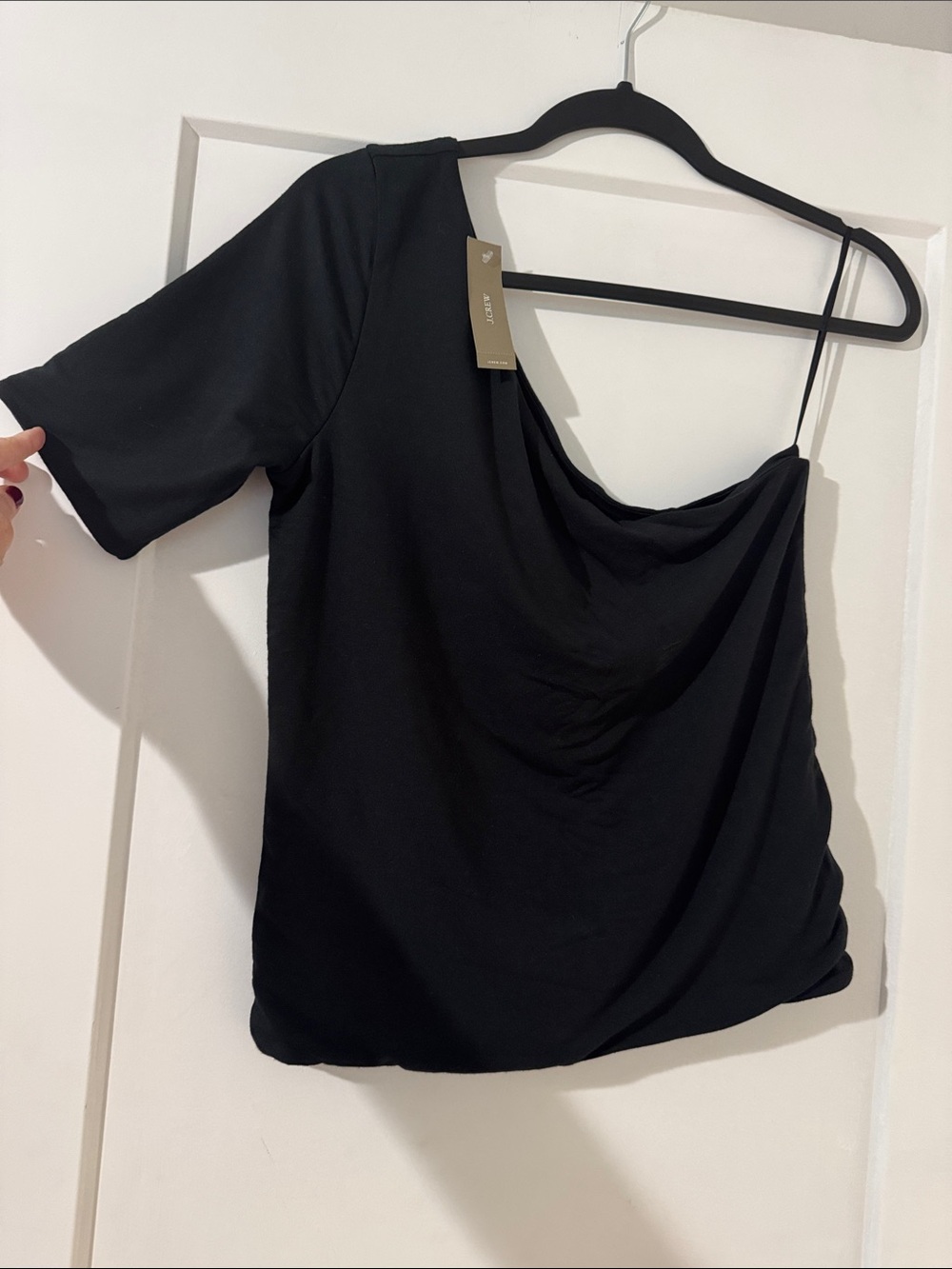 J. Crew Black One-Shoulder Draped Blouse